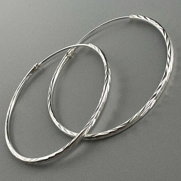 Sterling Silver Diamond Cut Hoops 30mm - Picture 7 of 13